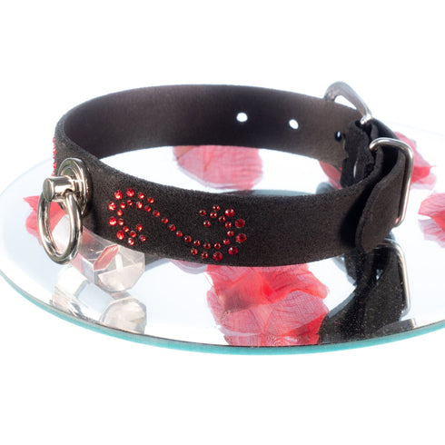 SiaLinda: Halsband Leia rotes Kristall und Ring silber, echt Rinds - Velourleder - SiaLinda.com